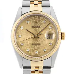 ROLEX DATEJUST 10P DIAMOND 16233G CHAMPAGNE GOLD CARVING COMPUTER K NUMBER S...