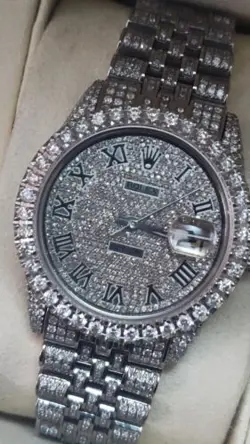 ROLEX DATEJUST 36MM 1601 ICED OUT PAVE DIAMOND STAINLESS STEEL WATCH