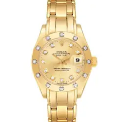 ROLEX PEARLMASTER YELLOW GOLD CHAMPAGNE DIAMOND LADIES WATCH 69318