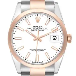 ROLEX DATEJUST 36 STEEL EVEROSE GOLD WHITE DIAL MENS WATCH 126201