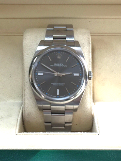 ROLEX OYSTER PERPETUAL 39MM RHODIUM STAINLESS STEEL AUTOMATIC WATCH 114300