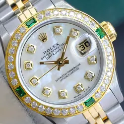 ROLEX LADIES DATEJUST TWO-TONE WHITE DIAMOND DIAL DIAMOND BEZEL 26MM REF#69173