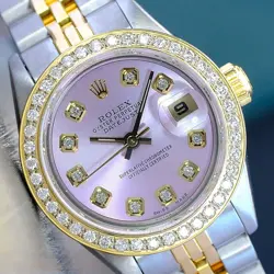 ROLEX LADIES DATEJUST 69173 WATCH 18KY GOLD STEEL PINK DIAMOND DIAL & BEZEL 26MM