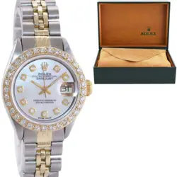 DIAMOND LADIES ROLEX DATEJUST 26MM 6917 TWO TONE GOLD STEEL MOTHER OF PEARL