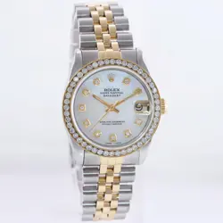 Ladies Rolex 68273 Two Tone 18k Gold Steel 31mm Pearl Diamond Dial Bezel Watch
