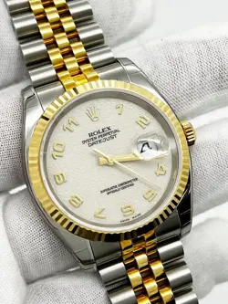 Rolex Datejust 116233 Arabic Jubilee Dial 18K Yellow Gold Steel Partial STICKERS