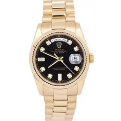 RSC ROLEX DAY-DATE PRESIDENT BLACK DIAMOND 18K YELLOW GOLD 36MM 118238 WATCH BOX