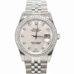 ROLEX DATEJUST 36MM MOP DIAMOND DIAL WATCH 16234 STAINLESS STEEL WHITE