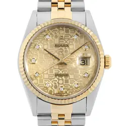 ROLEX DATEJUST 10P DIAMOND 16233G CHAMPAGNE GOLD CARVING COMPUTER A NUMBER S...