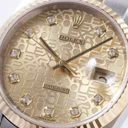 ROLEX DATEJUST 10P DIAMOND 16233G CHAMPAGNE GOLD CARVING COMPUTER A NUMBER S...