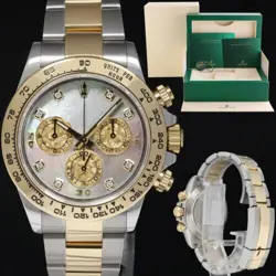 2021 MINT ROLEX DAYTONA 116503 DARK MOP CRYSTAL 8 DIAMOND TWO TONE GOLD WATCH