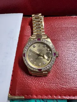 Rolex Ladies Datejust President 18K Gold 79068  Factory Ruby Diamond Bezel Watch