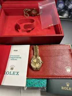 Rolex Ladies Datejust President 18K Gold 79068  Factory Ruby Diamond Bezel Watch