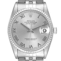ROLEX DATEJUST 36 STEEL WHITE GOLD SILVER ROMAN DIAL MENS WATCH 16234