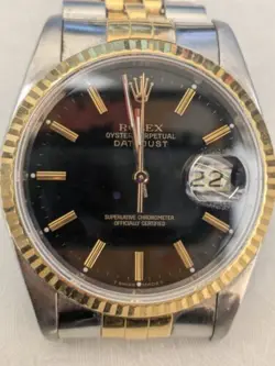 ROLEX OYSTER PERPETUAL DATEJUST GOLD AND SILVER JUBILEE BRACELET WITH GOLD BEZEL