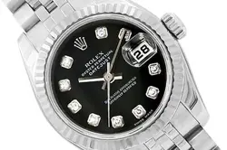 26MM ROLEX DATEJUST STAINLESS STEEL WATCH BLACK DIAMOND DIAL 179174