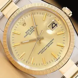ROLEX OYSTER PERPETUAL DATE 15053 14K GOLD STEEL 2-TONE CHAMPAGNE DIAL WATCH