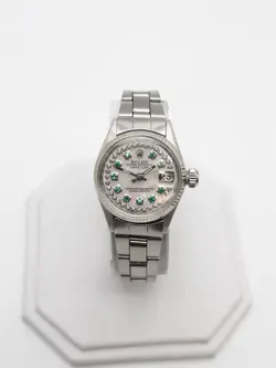 $9000 ROLEX DATEJUST MOP EMERALD DIAMOND SS 18K WHITE GOLD LADIES WATCH SERVICED