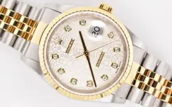 2001 ROLEX DATEJUST 36MM FACTORY SILVER ANNIVERSARY DIAMOND DIAL TWO TONE 16233