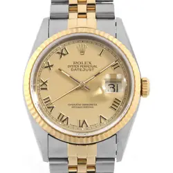 ROLEX DATEJUST 16233 CHAMPAGNE GOLD ROME W NUMBER SECOND HAND MENS