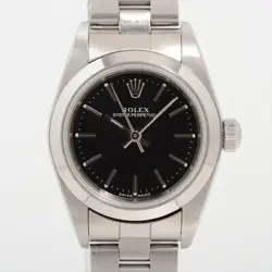 ROLEX OYSTER PERPETUAL 76080 SS AT BLACK DIAL 2 EXTRA LINKS