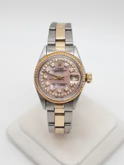 $9000 ROLEX DATEJUST PINK MOP DIAMOND 18K YELLOW GOLD SS LADIES WATCH SERVICED