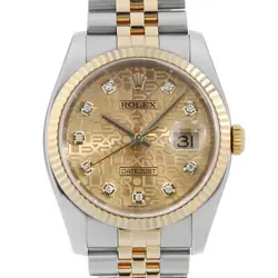 ROLEX DATEJUST 10P DIAMOND 116233G CHAMPAGNE GOLD CARVING COMPUTER M NUMBER ...