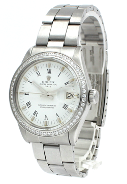 Men VINTAGE Rolex Oyster Perpetual Date Steel Diamond White Roman Buckley 34mm