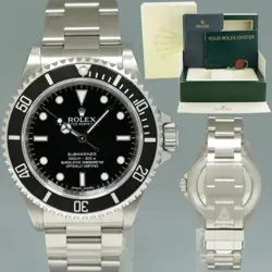 2009 ENGRAVED REHAUT ROLEX SUBMARINER NO-DATE 4 LINE 14060M STEEL BLACK WATCH