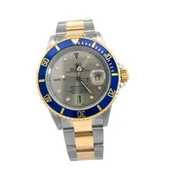 ROLEX SUBMARINER 16613T SILVER AND GOLD OYSTER BRACELET WITH BLUE BEZEL PAPERS