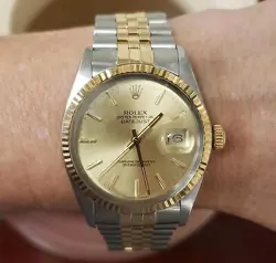 1985 ROLEX DATEJUST TWO TONE 18K GOLD & STEEL JUBILEE CHAMPAGNE AUTOMATIC 16013