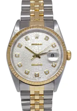 ROLEX DATEJUST 18K YELLOW GOLD/STEEL JUBILEE DIAMOND DIAL 36MM WATCH T 16233