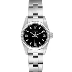 ROLEX OYSTER PERPETUAL BLACK DIAL STEEL WHITE GOLD LADIES WATCH 67194