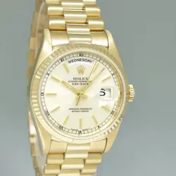 PAPERS MINT Rolex 36mm President Day Date Silver Stick 18238 Double Quick Set