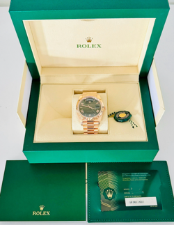 ROLEX DAY-DATE 40 OLIVE GREEN PRESIDENT 18K ROSE GOLD 228235
