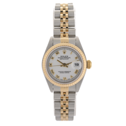 ROLEX DATEJUST 69173 18K GOLD & STEEL WHITE ROMAN LADIES WATCH FULL SET