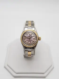$8000 ROLEX OYSTER PERPETUAL 18K YELLOW GOLD SS PINK MOP DIAMOND LADIES WATCH