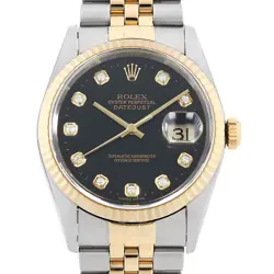 ROLEX DATEJUST 10P DIAMOND 16233G BLACK U NUMBER SECOND HAND MENS