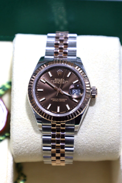 ROLEX 279171 28MM 18K ROSE GOLD STEEL CHOCOLATE DIAL LADIES WATCH FULL SET 2019