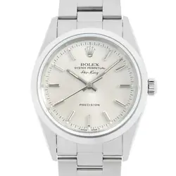 ROLEX AIR KING 14000 SILVER BAR U NUMBER SECOND HAND MENS
