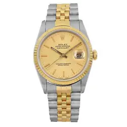 ROLEX DATEJUST 36MM 18K GOLD STEEL CHAMPAGNE DIAL AUTOMATIC MENS WATCH 16233