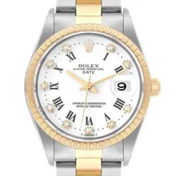 ROLEX DATE MENS STEEL YELLOW GOLD WHITE DIAMOND DIAL MENS WATCH 15223
