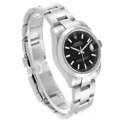 ROLEX DATEJUST MIDSIZE 31 STEEL BLACK DIAL LADIES WATCH 178240 BOX CARD