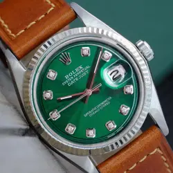 ROLEX MENS DATEJUST GOLD & STAINLESS STEEL GREEN DIAL FLUTED BEZEL 36MM WATCH