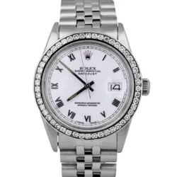 ROLEX DATEJUST 36MM DIAMOND STAINLESS STEEL WHITE ROMAN JUBILEE WATCH 16030