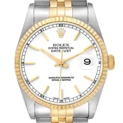 ROLEX DATEJUST WHITE DIAL STEEL YELLOW GOLD MENS WATCH 16233