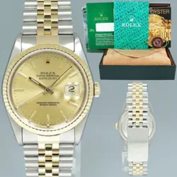 MINT ROLEX DATEJUST 16233 TWO-TONE YELLOW GOLD CHAMPAGNE JUBILEE WATCH BOX