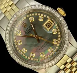 ROLEX MENS DATEJUST  OYSTER SOLID GOLD STEEL DIAMOND PEARL DIAL BEZEL WATCH
