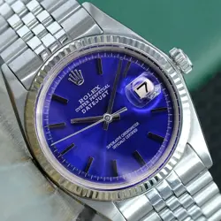 ROLEX MENS DATEJUST GOLD & STEEL BLUE INDEX DIAL FLUTED BEZEL 36MM WATCH 1601