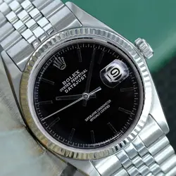ROLEX MENS DATEJUST GOLD & STEEL BLACK DIAL FLUTED BEZEL 36MM WATCH 1601